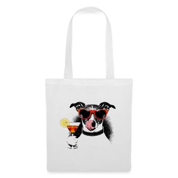 Cooler Hund – Popart Halftone mit Cocktail - Stoffbeutel - Weiß - Vorne