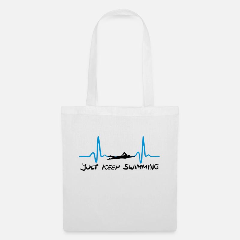 Just keep swimming - Schwimmen Herzschlag EKG - Stoffbeutel - Weiß