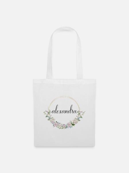 Alexandra! Floraler Kranz, personalisierbar - Stoffbeutel - Weiß