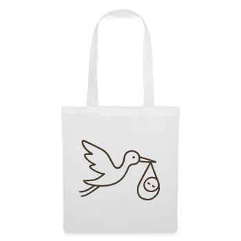 Cigogne avec bébé enfant - Arrivée minimale de bébé - Sac en tissu - blanc - Devant