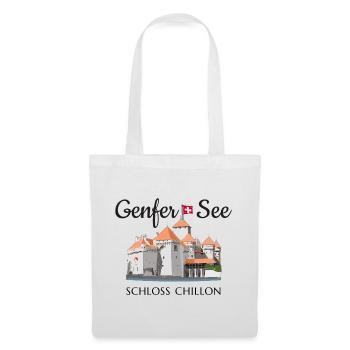 Genfersee Schloss Chillon, Schweiz Handzeichnung - Stoffbeutel - Weiß - Vorne