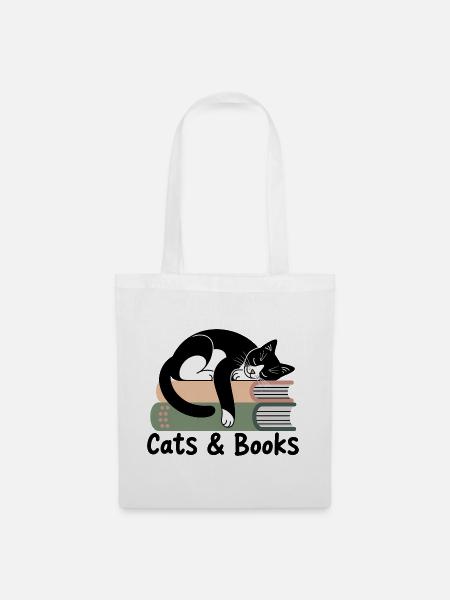 Katzen & Bücher Cozy Stack - Stoffbeutel - Weiß