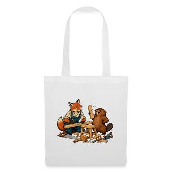 Fuchs und Biber beim Heimwerken – Handwerkerduo - Stoffbeutel - Weiß - Vorne