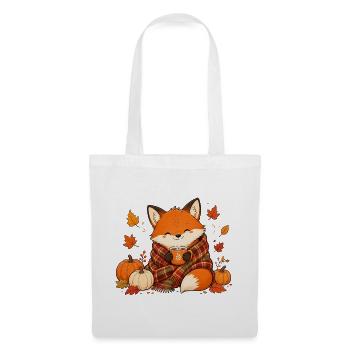 Süßer Fuchs mit Tee Gemütliches Herbst Design - Stoffbeutel - Weiß - Vorne