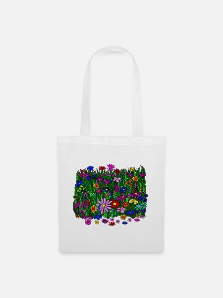 Blumenwiese: schöne, bunte Blumen - Stoffbeutel - Weiß