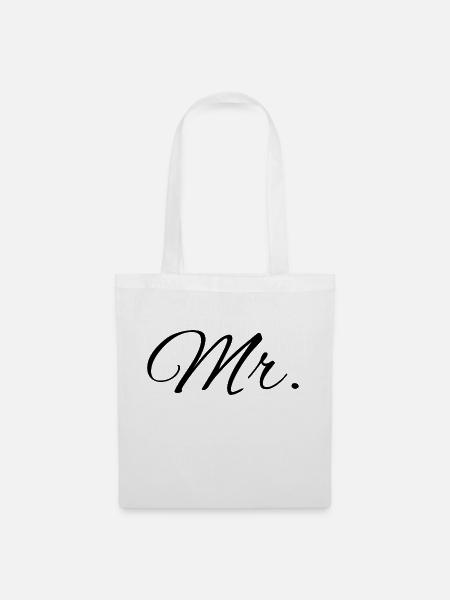 Partnershirts "Mr. & Mrs." (schwarz) - Stoffbeutel - Weiß