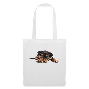 Cute puppy lying down on white background, facing - Tote Bag - white - Front