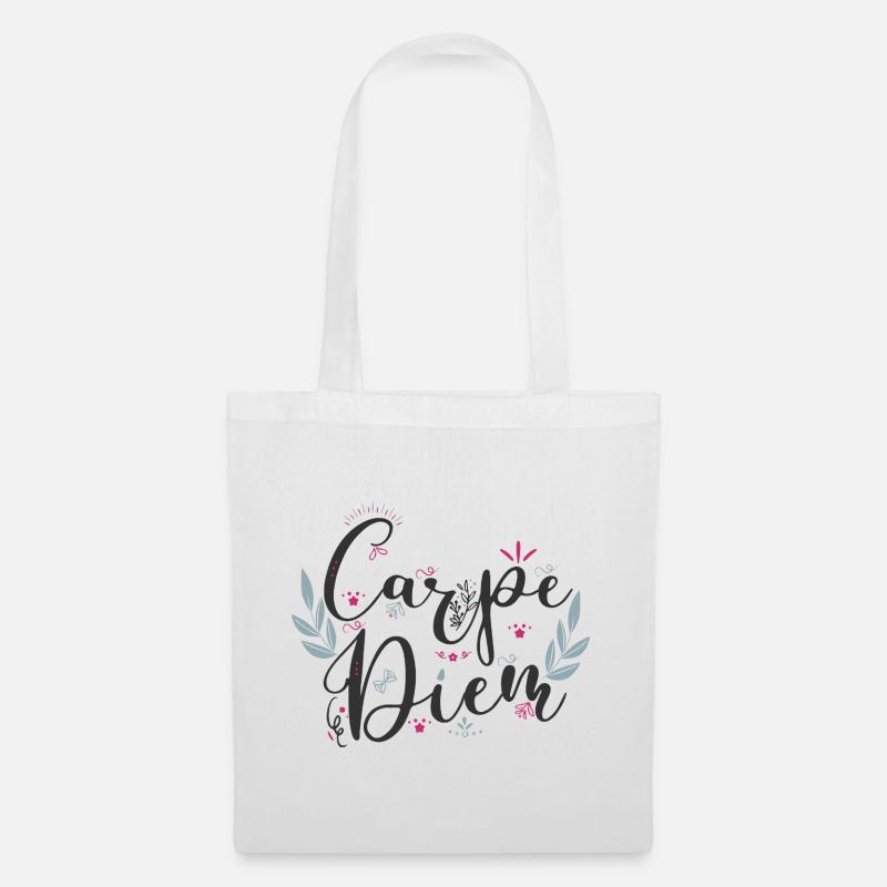 Carpe Diem Blumenschrift - Stoffbeutel - Weiß