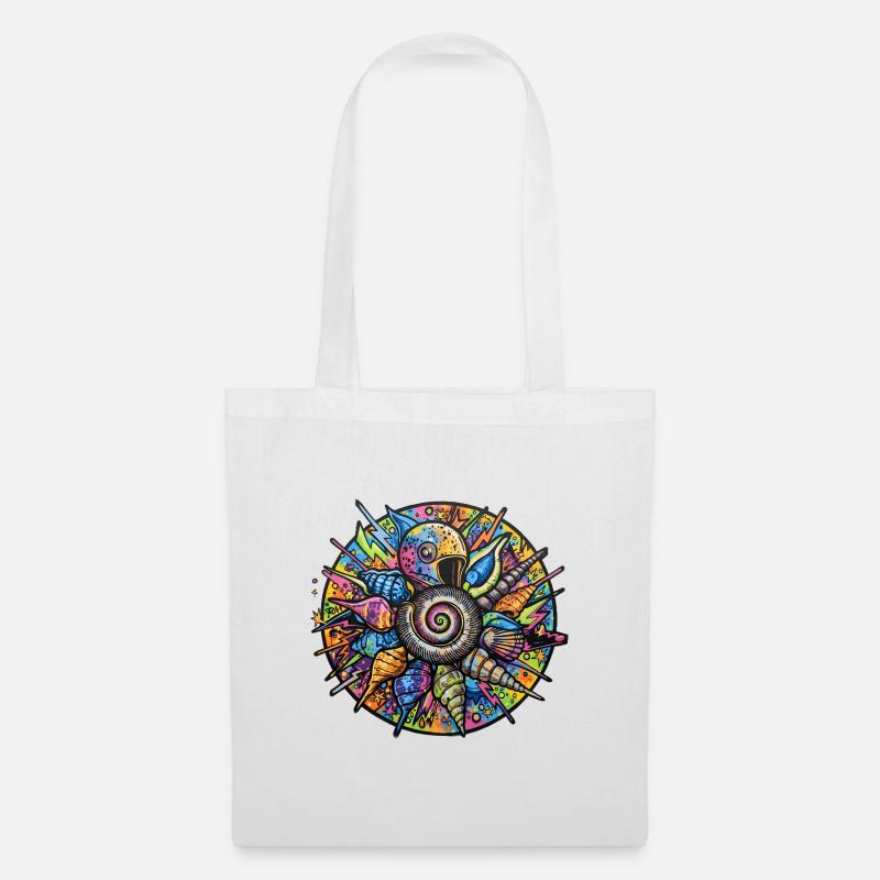 Psychedelic Shell Spiral Mandala - Tote Bag - white
