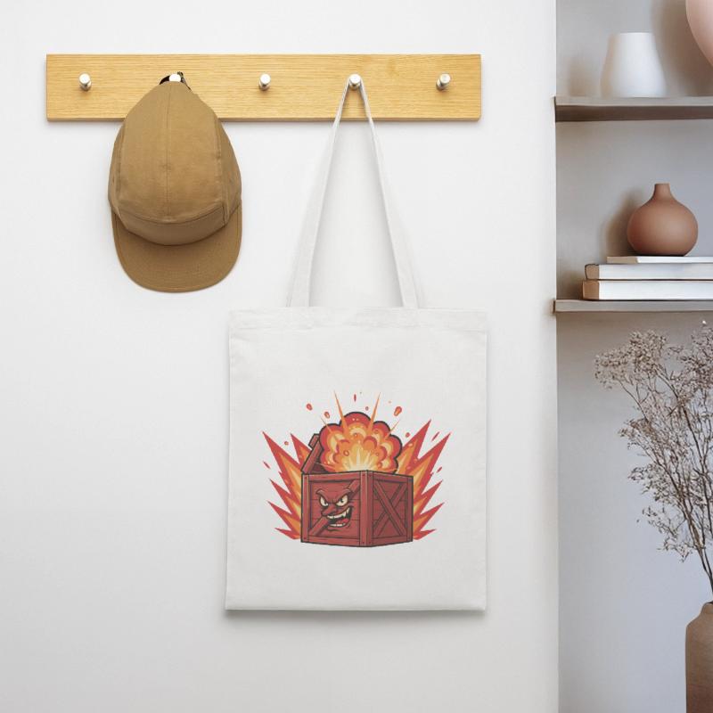 Exploding wooden box with a grim face Tote Bag