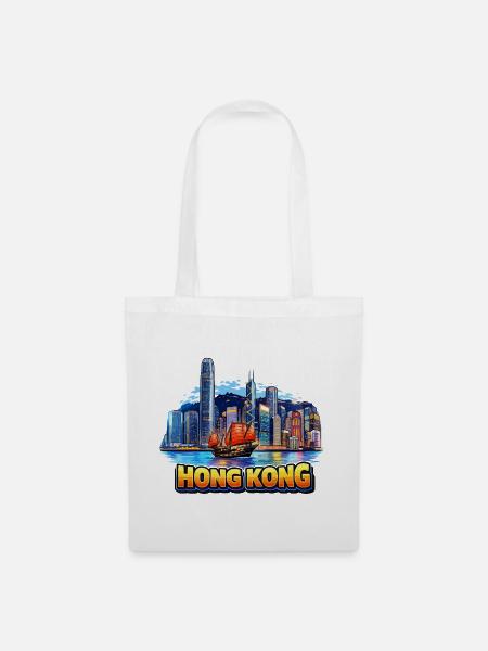 Hong Kong Skyline - Stoffbeutel - Weiß