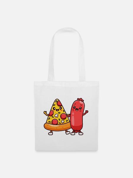 Pizzastück und Wurstfreunde - Stoffbeutel - Weiß