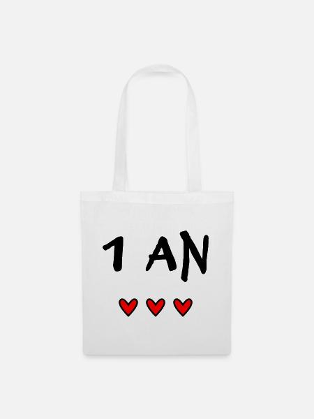1 AN. 1er ANNIVERSAIRE. ANNIVERSAIRE 1 AN. ANNIV - Sac en tissu - blanc