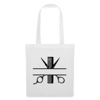Texte bannière logo coiffeur, ciseaux avec peigne - Sac en tissu - blanc - Devant