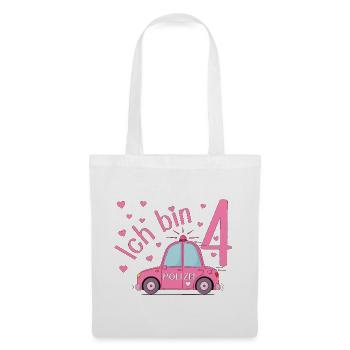 Polizeiauto Ich bin 4 Geburtstag Rosa - Stoffbeutel - Weiß - Vorne