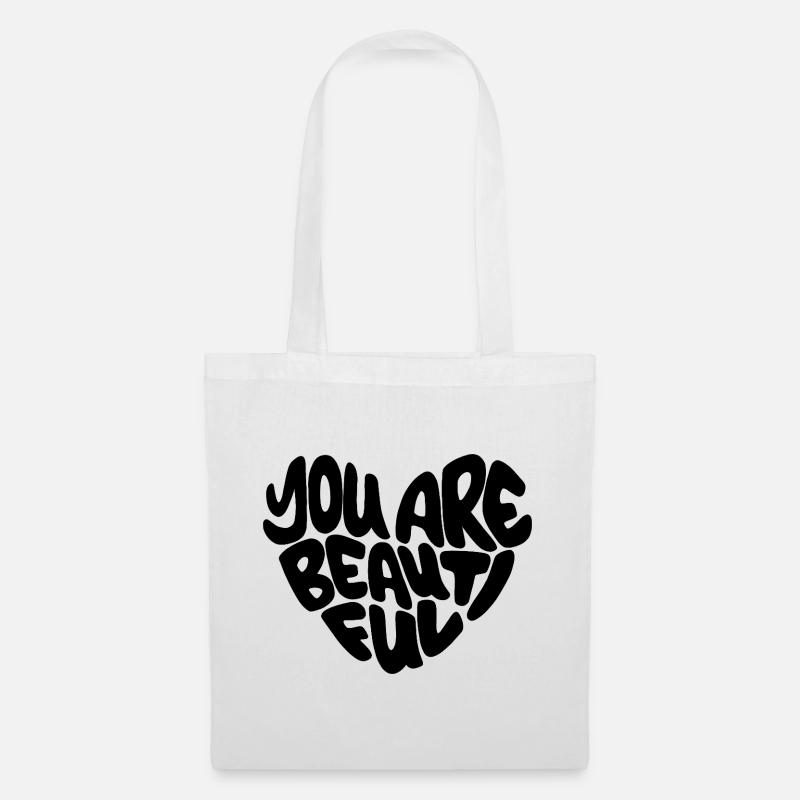 you are beautiful - Lettering / schwarz herzform - Stoffbeutel - Weiß