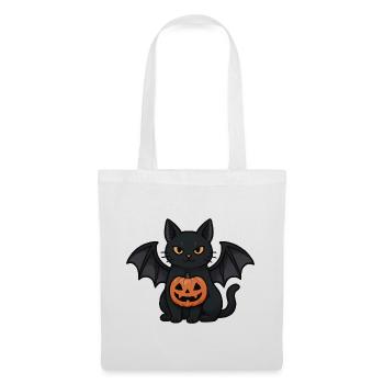 Chat chauve-souris d’Halloween avec citrouille - Sac en tissu - blanc - Devant