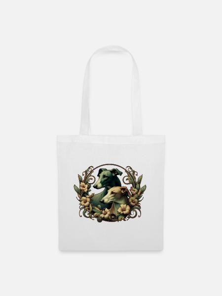 Hunde & Blumen Art Nouveau Grafik b - Stoffbeutel - Weiß