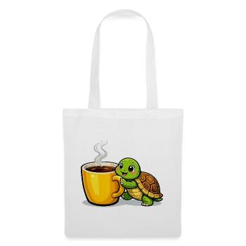Kaffeeturtle mit dampfendem Becher - Stoffbeutel - Weiß - Vorne
