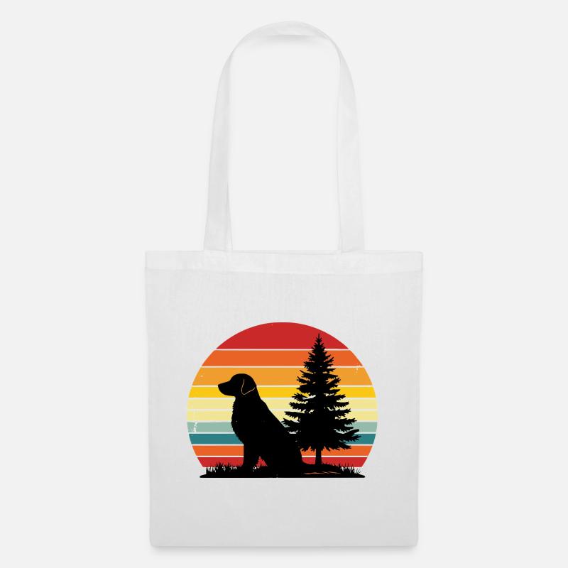 Retro Dog Silhouette Forest Sunset - Tote Bag - white