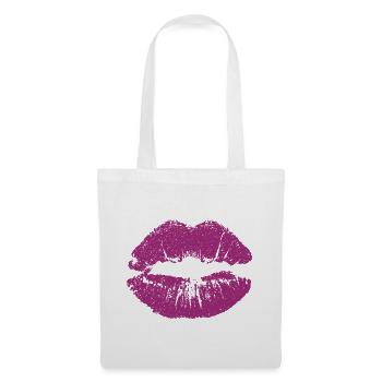 Kussmund mit Lippenstift Lippe Abdruck pink - Stoffbeutel - Weiß - Vorne