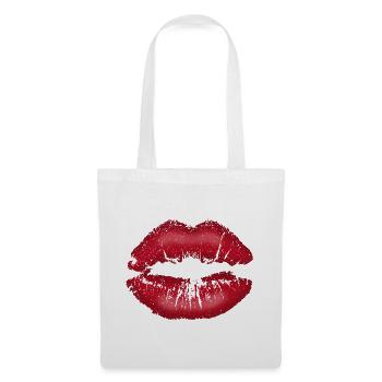 Lèvres embrassables avec ombre rouge rouge à lèvres - Sac en tissu - blanc - Devant