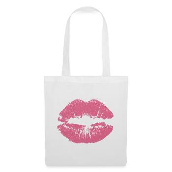 Kussmund mit Lippenstift Lippe Abdruck rosa - Stoffbeutel - Weiß - Vorne