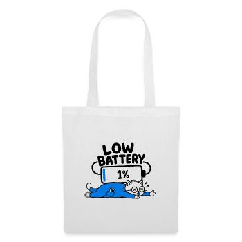 Niedriger Akku – Funny Cat Geek 1% Akku - Stoffbeutel - Weiß - Vorne