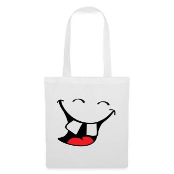 Grand sourire. Bouche heureuse et souriante, visage des lèvres. - Sac en tissu - blanc - Devant