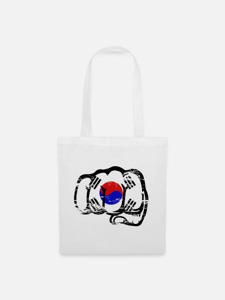 Südkorea Flagge Hand Faust used - Stoffbeutel - Weiß