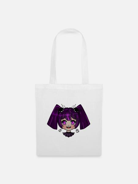 Chibi Vampir mit lila Zöpfen - Stoffbeutel - Weiß