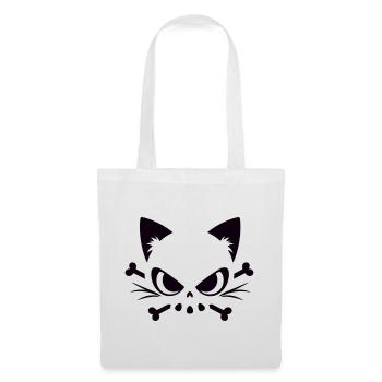 Katzen Totenkopf | Minimal Skull & Bones Motiv - Stoffbeutel - Weiß - Vorne