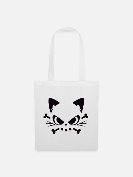 Crâne de chat | Motif minimaliste de Skull & Bones - Sac en tissu - blanc