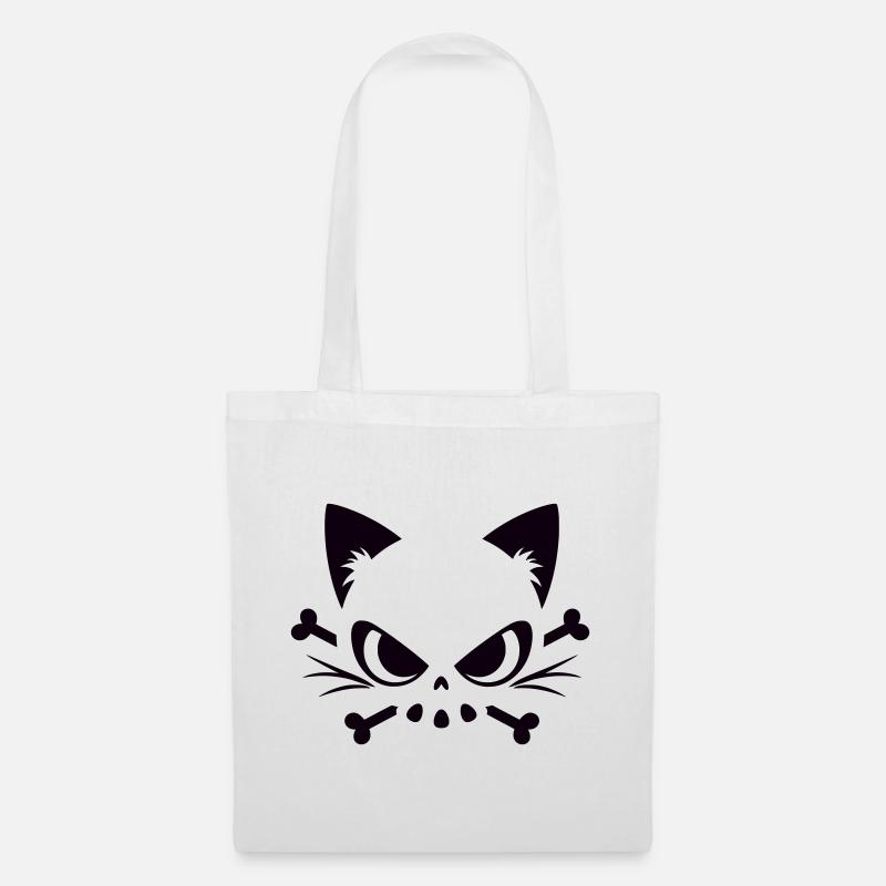 Crâne de chat | Motif minimaliste de Skull & Bones - Sac en tissu - blanc
