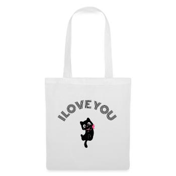Adorable Chat Noir Rétracte Nœud Rose Rose Valentine - Sac en tissu - blanc - Devant