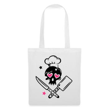 Totenkopf girlie mit Kochmütze und Messern - Stoffbeutel - Weiß - Vorne