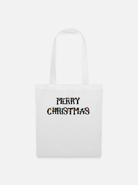 Frohe Weihnachten Lichterkette Geschenk - Stoffbeutel - Weiß