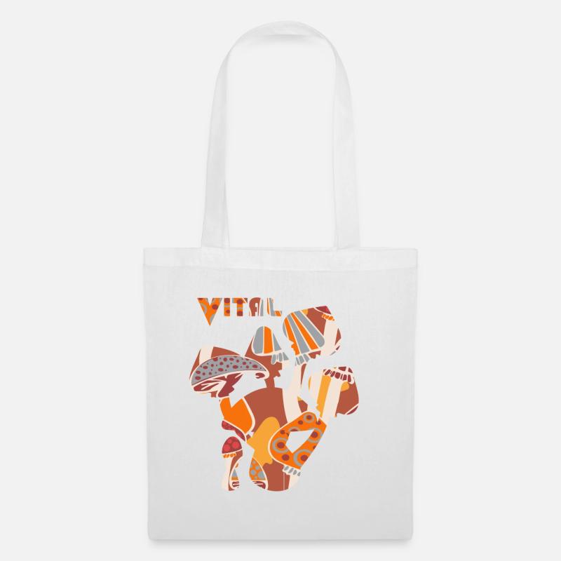Vitalpilze, mushrooms in Erdtöne - Stoffbeutel - Weiß