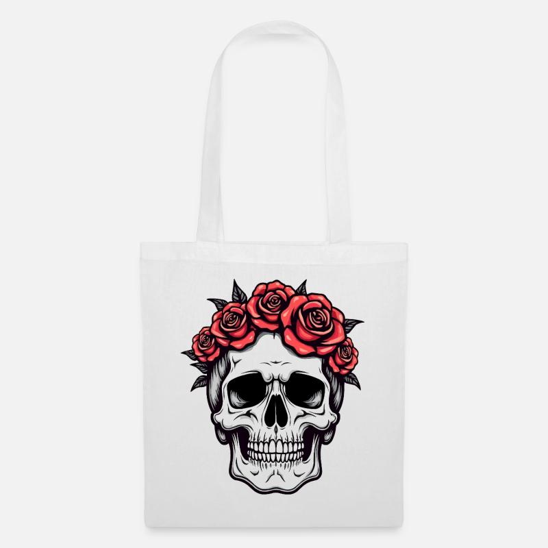 Skull Rose Crown - Tote Bag - white