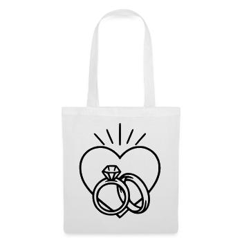 Mariage - Bague et coeur - Sac en tissu - blanc - Devant