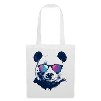 cooler Panda mit Neon Sonnenbrille Porträt Motiv - Stoffbeutel - Weiß - Vorne