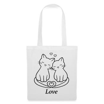 Un couple de chats mignons adore l’art en ligne | Style romantique du chat - Sac en tissu - blanc - Devant