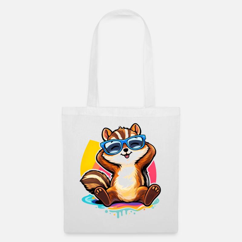 Relaxtes Streifenhörnchen mit Sonnenbrille  - Stoffbeutel - Weiß