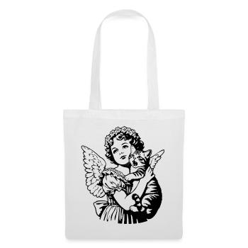 Ange avec chat – Illustration vintage de chérubin - Sac en tissu - blanc - Devant