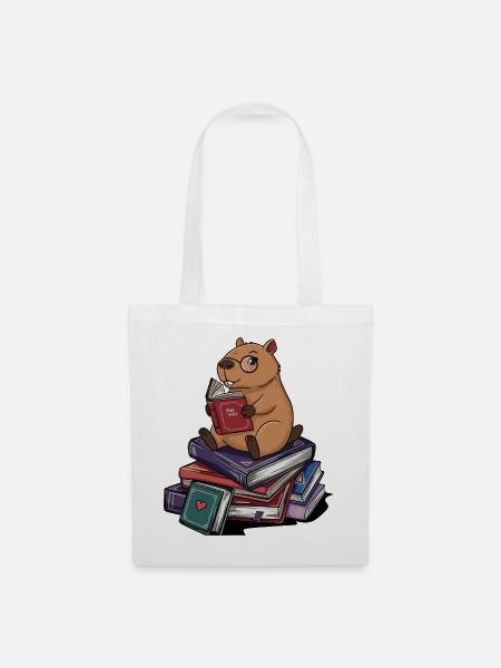 Bücherwurm Kapybara-Nagetier liest Bücher Kunst - Stoffbeutel - Weiß