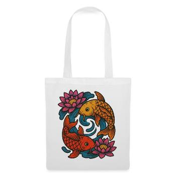 Koi- und Lotus-Runddesign - Stoffbeutel - Weiß - Vorne