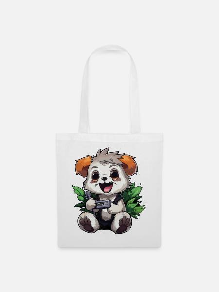 Panda Gamer mit Controller - Stoffbeutel - Weiß