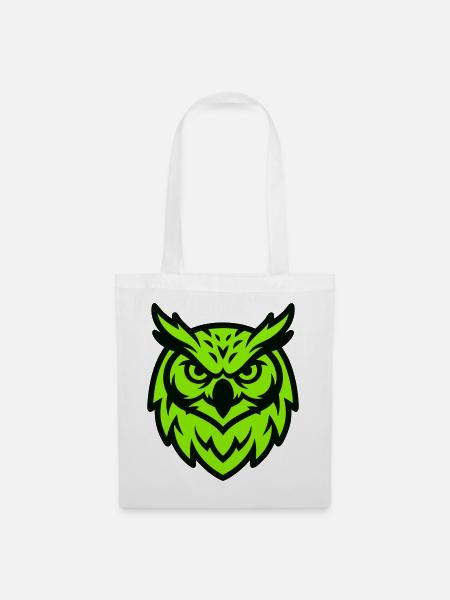 Gruene Eule Maskottchen Logo - Stoffbeutel - Weiß