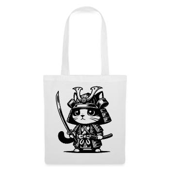 Samurai-Katze – Originalgeschenk - Stoffbeutel - Weiß - Vorne