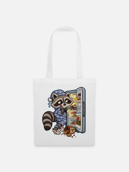 Waschbär auf nächtlicher Snacktour - Stoffbeutel - Weiß